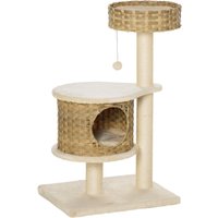 PawHut Cat Tree Rattan 95 cm Height 3-Level Cat Tree with Platform, Cat Bed, Scratching Post with Cat Cave Sisal Stems Play Balls Cat Furniture Sisal Natural+Beige | Aosom Ireland