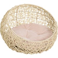Pawhut Woven Rattan Cat House Cat Litter Ball Shaped Pet Furniture with Metal Basket, Removable Cushion, Beige | Aosom Ireland