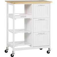 HOMCOM Carrinho de Cozinha com Rodas Carrinho de Serviço com 3 Gavetas 3 Prateleiras Abertas e Bandeja Removível 67x37x84 cm Branco Aosom Portugal