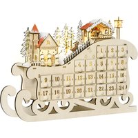 HOMCOM Calendario Avvento di Natale in Legno a Forma di Slitta con 24 Cassetti da Riempire, Decorazioni e Luci a LED, 45x10x31cm Aosom Italy