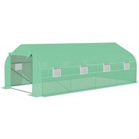 Outsunny Greenhouse, Garden Walk-in Polytunnel Greenhouse w/ Door and 8 Windows, 6Lx3Wx2H m Tunnel Greenhouse, Green | Aosom Ireland