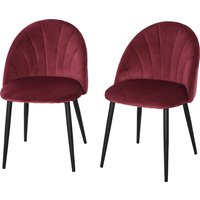 HOMCOM Lot de 2 chaises Velours Bordeaux Pieds métal Noir dim. 52L x 54l x 79H cm