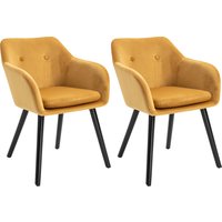 HOMCOM Lot de 2 chaises de salle à manger chaise scandinave avec accoudoirs dossier large revêtement en velours pieds en hêtre chameau Aosom France