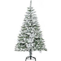 HOMCOM 5 Foot Snow Flocked Artificial Christmas Tree Xmas Pine Tree with 358 Realistic Branches, Auto Open and Steel Base, Green | Aosom Ireland