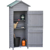 Outsunny Wooden Garden Storage Shed Timber Tool Cabinet Organiser w/ Tilted-felt Roof, Shelves, Lockable Doors, 189 x 82 x 49 cm, Grey | Aosom Ireland