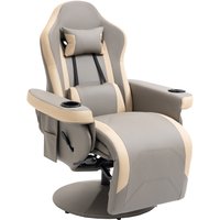 HOMCOM Manual Recliner Chair Armchair PU Leather Lounge Chair w/ Adjustable Leg Rest, 135° Reclining Function, 360° Swivel, Grey | Aosom Ireland