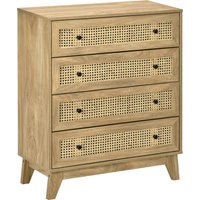 HOMCOM Storage Cabinet, 4-Drawer Unit with Rattan Element for Bedroom, Living Room, 80cmx35cmx95cm, Wood Effect | Aosom Ireland