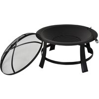 Outsunny Metal Fire Pit Round Black 妗?5.5cm with Poker Wood Grate for Outdoor Garden Patio Camping BBQ | Aosom Ireland