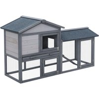 PawHut Clapier cage lapins rongeurs 2 niveaux 3 portes verrouillables tiroir à déjection toit intégral bitumé bois massif pin gris Aosom France