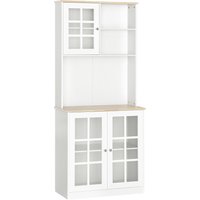 HOMCOM Freestanding Kitchen Cupboard, Sideboard Storage Cabinet Unit w/ Counter Top Grid Glass Doors Shelves 80L x 37W x 183H cm, White | Aosom Ireland