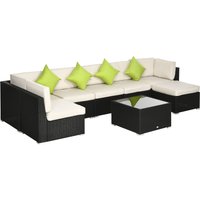 Outsunny 8 Pieces PE Rattan Corner Sofa Set, Outdoor Garden Furniture Set, Patio Wicker Sofa Seater w/ Cushion, Cushion Cover, Black | Aosom Ireland