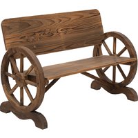 Outsunny Wooden Cart Wagon Wheel 2 Seater Garden Bench Outdoor Chair Rustic High Back Loveseat Burnt Stained | Aosom Ireland