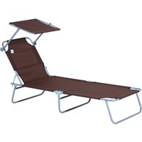Outsunny Reclining Chair Folding Lounger Seat with Sun Shade Awning Beach Garden Outdoor Patio Recliner Adjustable (Brown) | Aosom Ireland