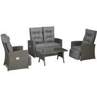 Outsunny Rattan Garden Furniture 4 Piece Sofa Set with Reclining Chair Grey | Aosom Ireland