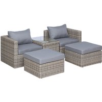 Outsunny 5 Pcs Garden Furniture, Rattan Garden Sofa Set w/ Tall Glass Top Coffee Table Thick Soft Washable Cushions for Patio Balcony | Aosom Ireland