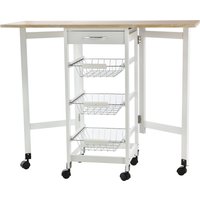 HOMCOM Drop-Leaf Kitchen Trolley w/ 3 Baskets Drawer Surface Top 6 Wheels Rolling Storage Unit Kitchen Home Dining Cart White Oak Tone | Aosom Ireland