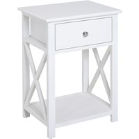 Outsunny Table de Chevet 1 Tiroir Amovible Peinture Mate Résistante Eau Bois Blanc 40x30x55cm Aosom France