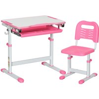 HOMCOM Adjustable Kids Desk and Chair Set, Student Writing Desk with Drawer, Pen Slot, Hook, Pink | Aosom Ireland