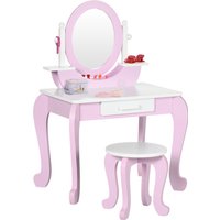 ZONEKIZ Kids Dressing Table Set Kids Vanity Set Girl Makeup Desk with Mirror Stool Drawer Round Legs for 3-6 Years Old, Pink | Aosom Ireland
