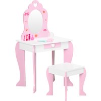 ZONEKIZ Pink Kids Vanity Set with Dressing Table, Mirror, Stool, Drawer, Cute Patterns, for 3-6 Years Old | Aosom Ireland
