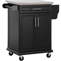HOMCOM Kitchen Island, MDF, Stainless Steel Top-Black | Aosom Ireland