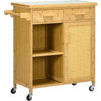 HOMCOM Bamboo Kitchen Cart, Multipurpose Cart, Serving Cart, 2 Drawers, 1 Cabinet, 2 Shelves, Natural | Aosom Ireland
