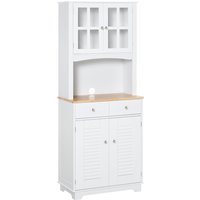 HOMCOM Armoire de cuisine 2 placards 2 portes persiennes et acryliques 2 tiroirs grande niche bois caoutchouc MDF blanc