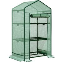 Outsunny Mini Greenhouse Propagation Greenhouse with Film Cover and 3 Shelving Units Roll-Up Door Vegetable Garden Green 69 x 49 x 125 cm | Aosom Ireland