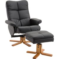 HOMCOM Relaxsessel mit Hocker Fernsehsessel mit Liegefunktion, 360° drehbar, PU, Holzgestell, Schwarz, 80x86x99cm Aosom