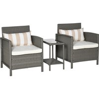 Outsunny Waterproof Rattan Garden Furniture 3 Pieces Patio Bistro Set Wicker Weave Conservatory Sofa Chair & Table Set w/ Cushion Pillow | Aosom Ireland
