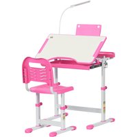 HOMCOM Kids Desk and Chair Set, Height Adjustable Study Desk with USB Lamp, Storage Drawer for Study, Pink and White | Aosom Ireland