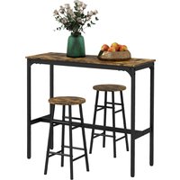 HOMCOM Industrial Design 2-Person Bar Table with 2 Stools Set, 3-Piece Bar Stool with Table Set, Brown + Black | Aosom Ireland