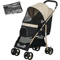 PawHut Oxford Pet Stroller for Small Dogs with Rain Cover, Lightweight & Portable, Dark Khaki | Aosom Ireland