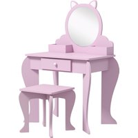 ZONEKIZ Children's Vanity Set with Mirror, Stool, Cat Theme, Drawer, Organiser Boxes for Ages 3-6, Pink | Aosom Ireland