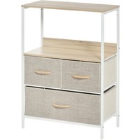 HOMCOM Meuble Rangement Bois Naturel Métal Blanc 3 Tiroirs Tissu Étagère 58x29x81,5cm Aosom France