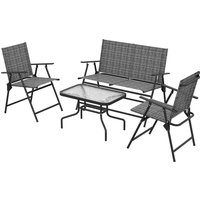 Outsunny 4 Pcs Patio Furniture Set w/ Breathable Mesh Fabric Seat, Backrest, Garden Set w/ Armchairs, Loveseat, Glass Top, Mixed Grey | Aosom Ireland