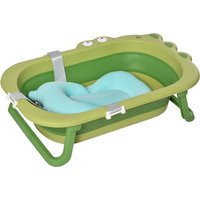 HOMCOM Foldable Baby Bath Tub, Ergonomic, Secure, Non-Slip, Portable with Infant Cushion, for 0-3 Years, Green | Aosom Ireland