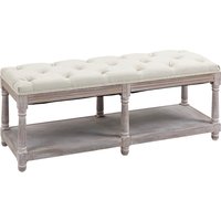 HOMCOM 2-Tier Bed End Bench, Vintage Stool, Wooden Window Seat with Storage Shelf, Button Tufted Upholstered Footstool, Cream White | Aosom Ireland