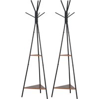 HOMCOM Lot de 2 porte-manteaux trépied meuble d'entrée style industriel branches 2 étagères + 6 patères métal noir