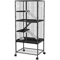 PawHut Rolling Chinchilla Cage, Small Animal Cage for Ferrets w/ Three Doors, Storage, Shelf, Tray Tray, Bowl, Water Bottle | Aosom Ireland