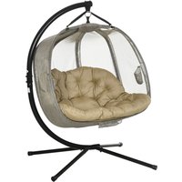 Outsunny Double Hanging Egg Chair 2 Seaters Swing Hammock Chair with Stand, Cushion and Folding Design, for Indoor Outdoor, Brown | Aosom Ireland