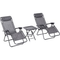 Outsunny 3pcs Folding Zero Gravity Chairs Sun Lounger Table Set w/ Cup Holders Reclining Garden Yard Pool, Light Grey | Aosom Ireland