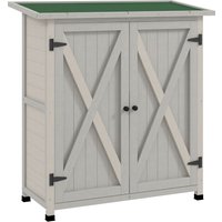 Outsunny Wooden Garden Shed Storage Shed Fir Tool Cabinet with Shelves Double Door Light Grey | Aosom Ireland