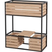 Outsunny Raised Garden Bed, 2 Levels, 3 Plant Boxes, Storage Shelf, Natural Wood, Metal Frame, 83W x 39D x 100H cm, Light Brown | Aosom Ireland