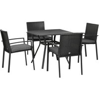 Outsunny 4 Seater Rattan Garden Furniture Set 5 Pieces Outdoor Dining Set with Cushions, Umbrella Hole - Black | Aosom Ireland