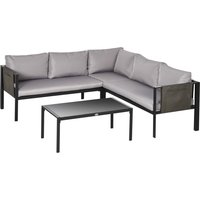 Outsunny 4 Piece Garden Furniture Set w/ Tempered Glass Coffee Table, Conversational Corner Sofa Loveseat w/Padded Cushions Light Grey | Aosom Ireland