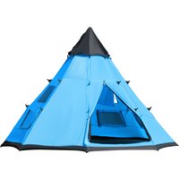 Outsunny 6 Men Tipi Tent, Camping Teepee Family Tent with Mesh Windows Zipped Door Carry Bag, Easy Set Up for Hiking Picnics Outdoor Night, Blue | Aosom Ireland