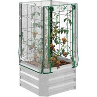 Outsunny Raised Bed, Greenhouse, 3-Piece Set, with Trellis, Plastic Cover, 53 x 53 x 90 cm | Aosom Ireland