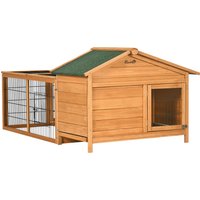 PawHut Wooden Rabbit Hutch Outdoor, Guinea Pig Hutch, Detachable Rabbit Cage w/Openable Run & Roof Lockable Door Slide-out Tray Golden Red | Aosom Ireland