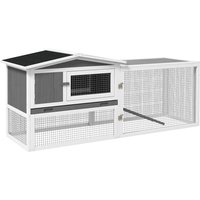 PawHut Rabbit Hutch and Run Outdoor Bunny Cage Wooden Guinea Pig Hide House with Sliding Tray, Hay Rack, Ramp, 156 x 58 x 68cm, Grey | Aosom Ireland